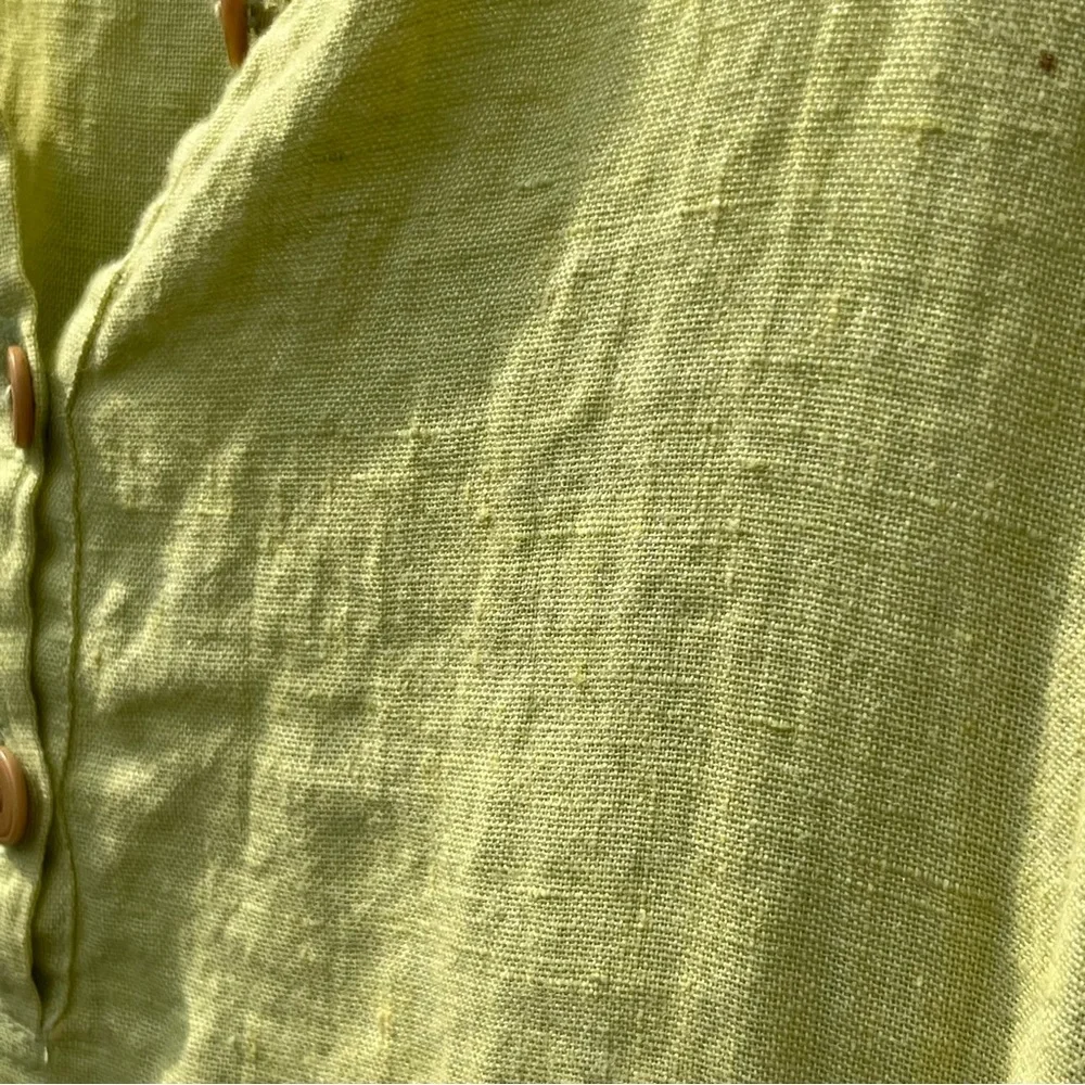 Flax Linen Lime Green Chartreuse Sleeveless Three Button Maxi Dress Size Large - Picture 9 of 16
